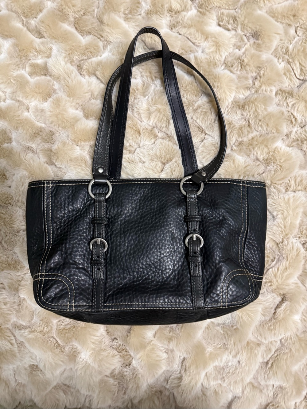 Vintage Coach Black Pebbled Leather Chelsea Bag with Silver Hardware